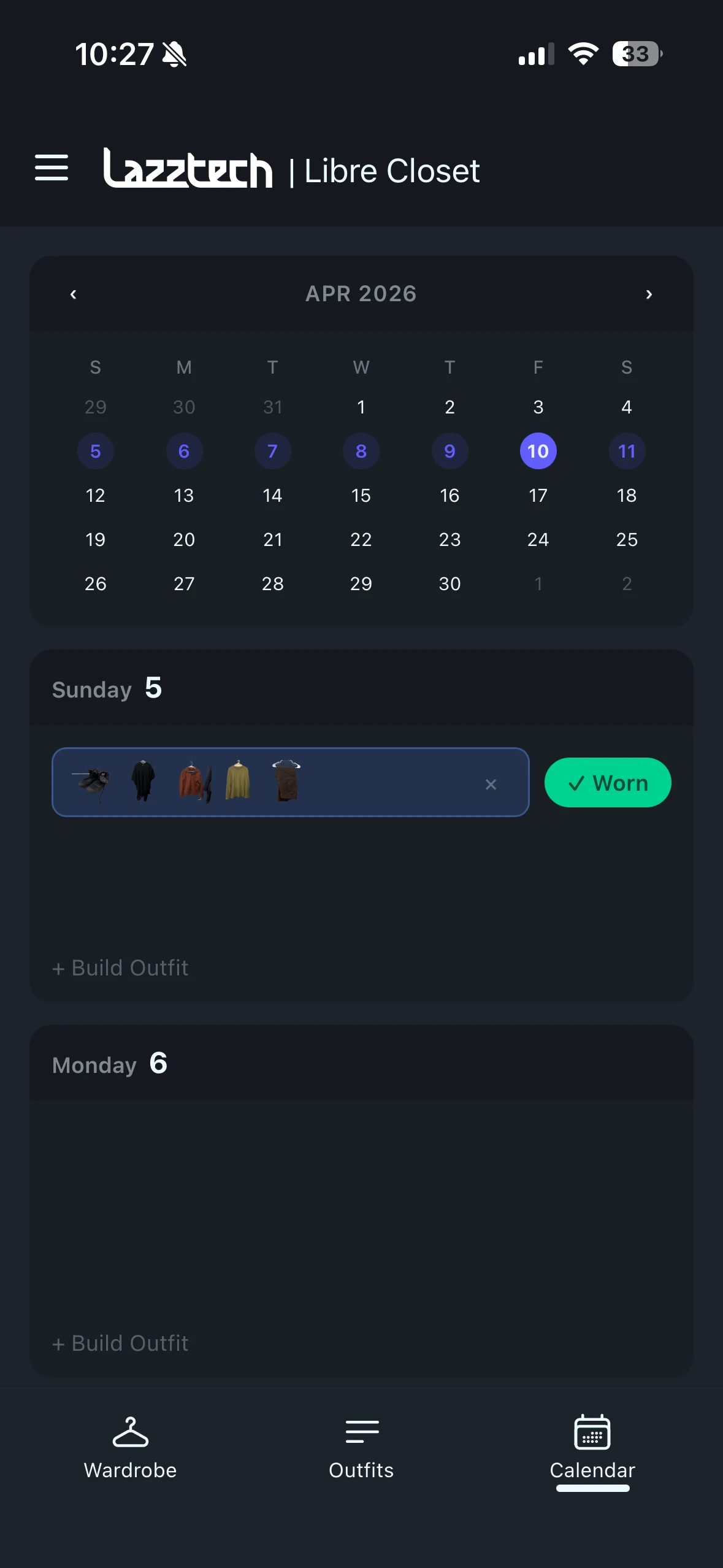 Outfit schedule view on mobile